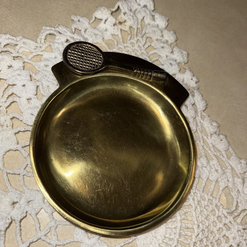 Vintage MCM Brass Tennis Racket Pocket Change Dish Jewelry Key Tray Coin Bowl